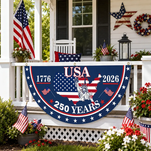 Personalized Non-Pleated Fan Flag Custom Family Name Gift for 4th of July