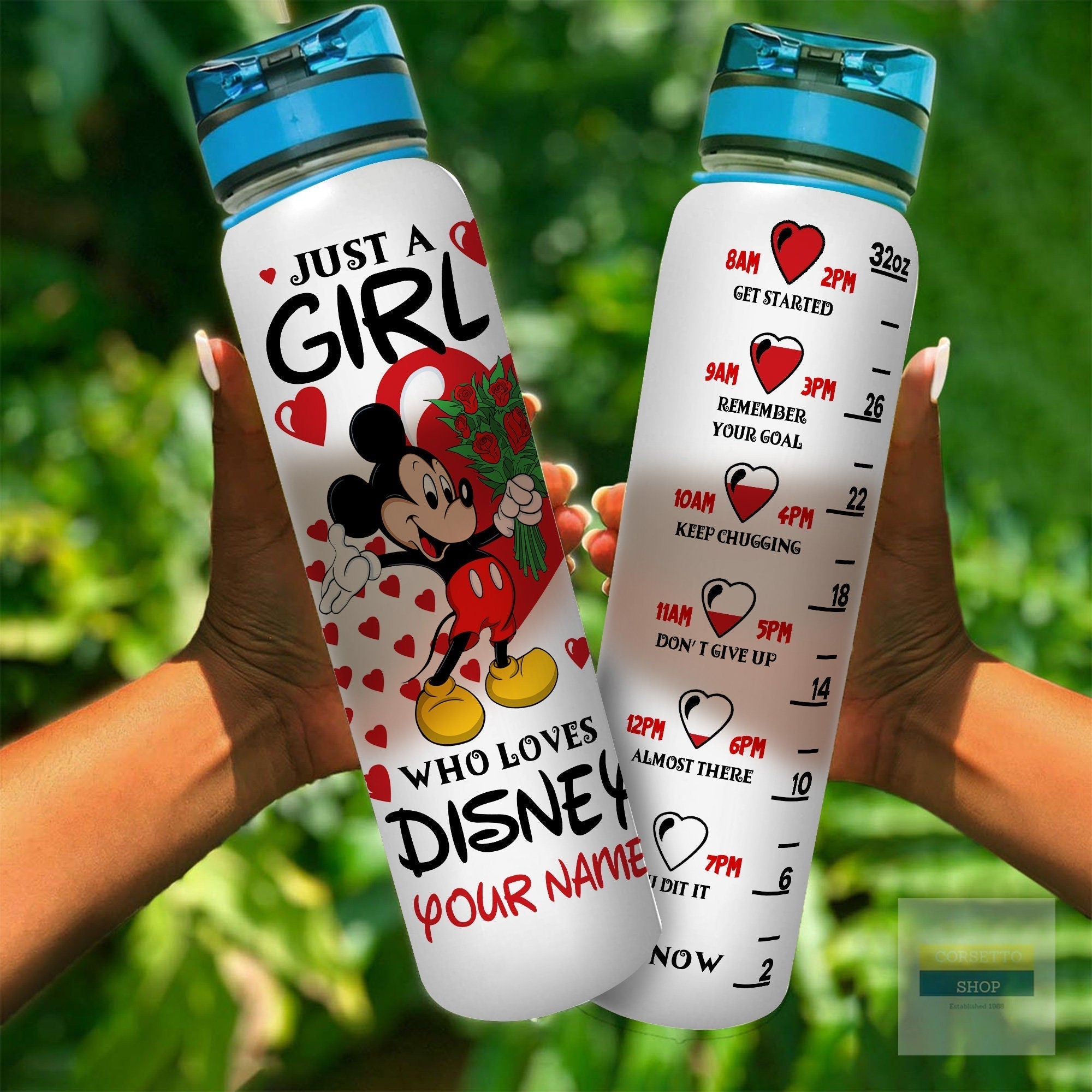 Personalized Disney Water Tracker Bottle Custom Name Gift