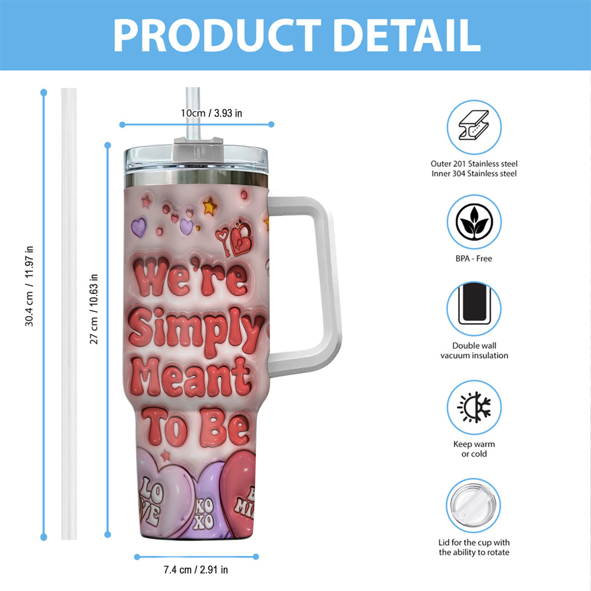 Personalized Tumbler With Handle for Couples | Unique Gift Idea