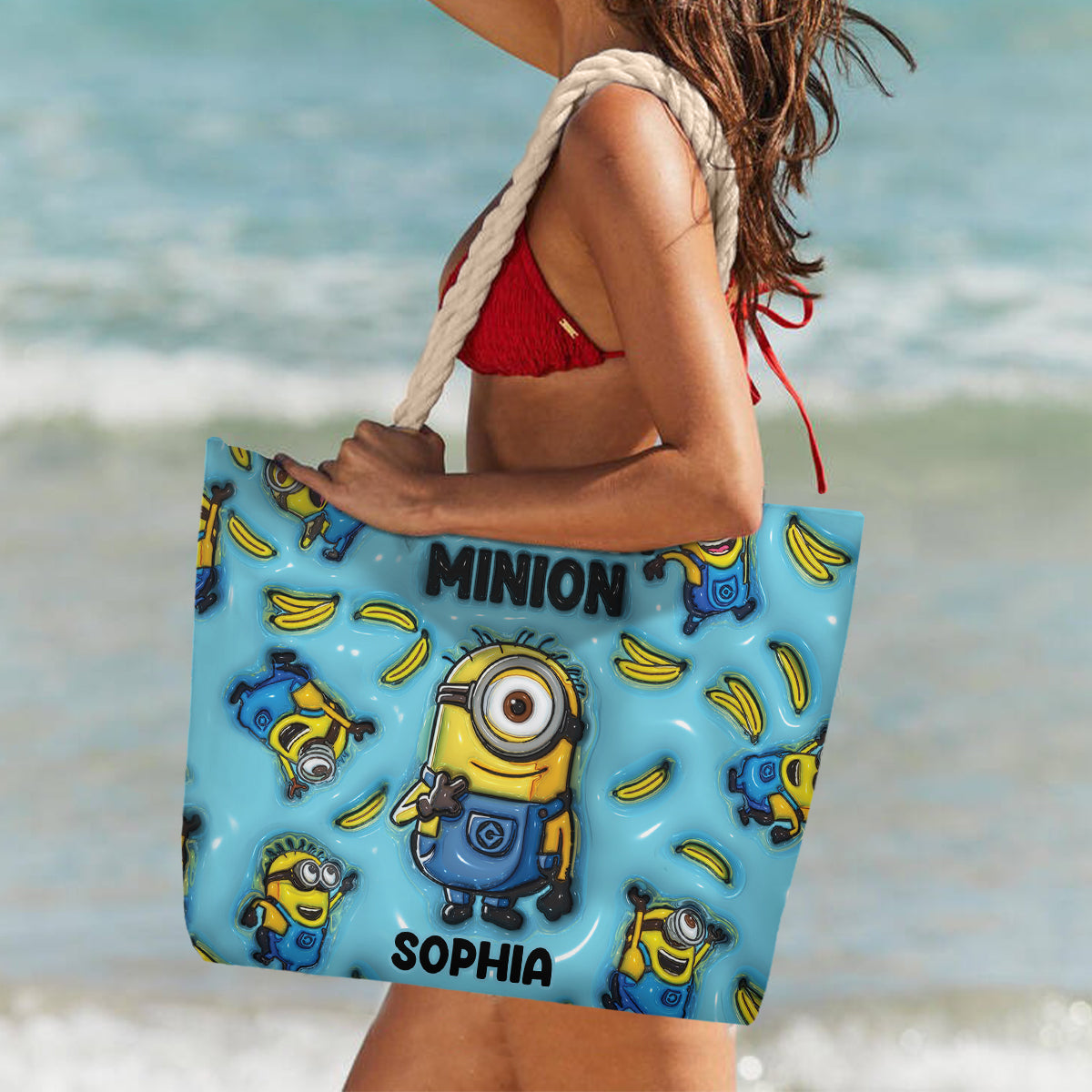 Personalized Canvas Beach Bag Custom Minions Design Gift