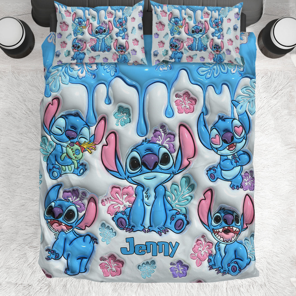 Personalized Ohana Bedding Set with Cute Stitch Design | Custom Name Gift