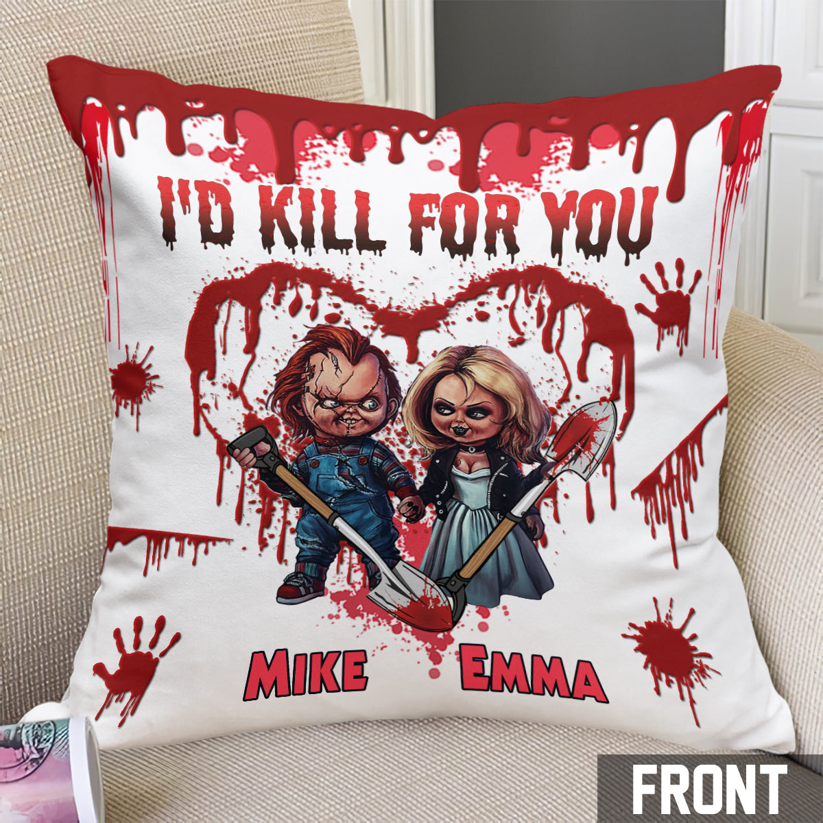 Personalized Horror Throw Pillow Custom Names Couples Gift