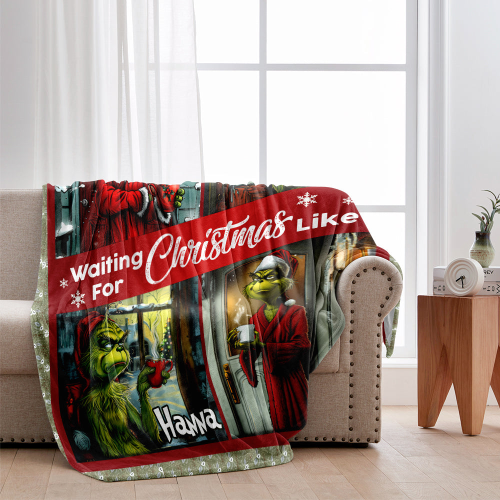 Personalized Waiting for Christmas Blanket Grinch Design Gift for Family