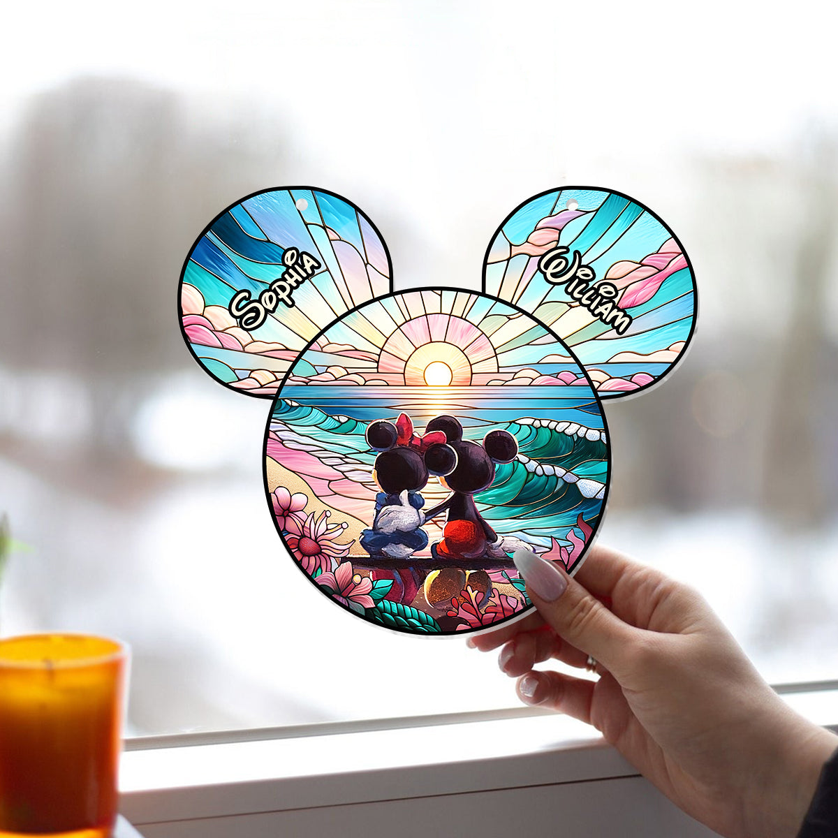 Personalized Sunrise Mouse Window Hanging Suncatcher Gift for Couples