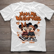 Load image into Gallery viewer, Personalized Couples Mouse T-shirt &amp; Hoodie with Custom Names for Engagement or Anniversary
