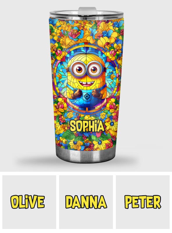 Personalized Happy Yellow Monster Tumbler Custom Name Gift for Kids