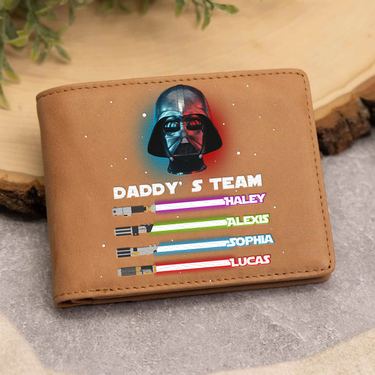 Personalized Leather Wallet Custom Name Star Wars Gift for Dad