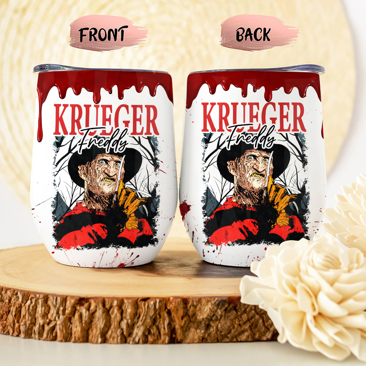 Personalized Halloween Horror Characters Wine Tumbler Gift