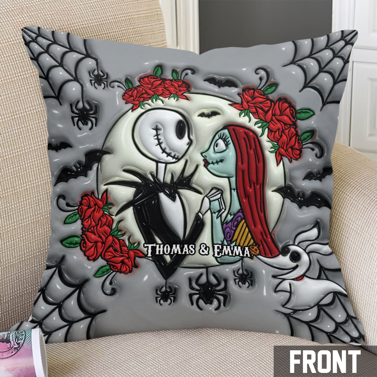 Personalized Nightmare Throw Pillow Custom Name Gift for Anniversary Halloween
