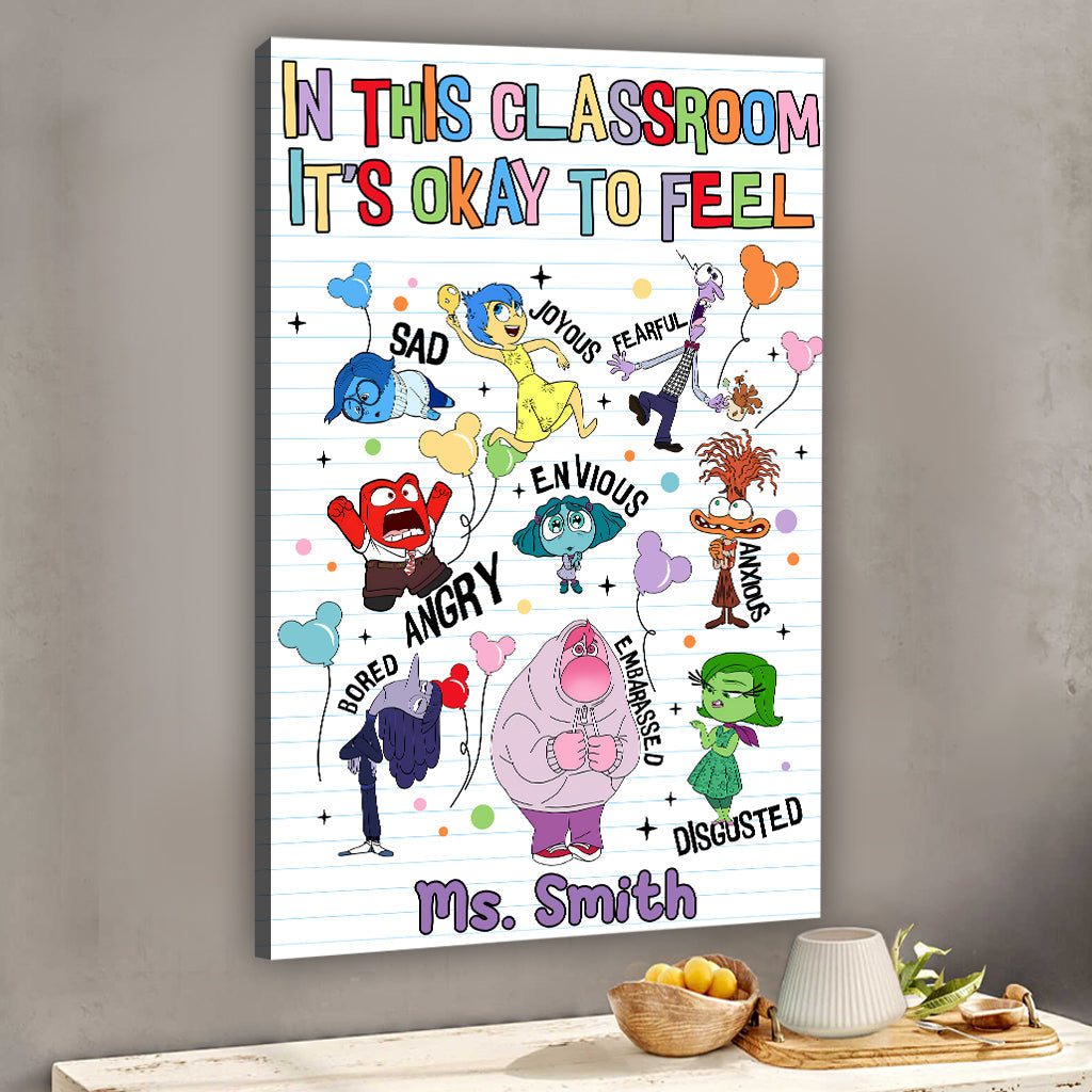 Personalized Classroom Wall Art Feelings Canvas Print Gift for Teacher