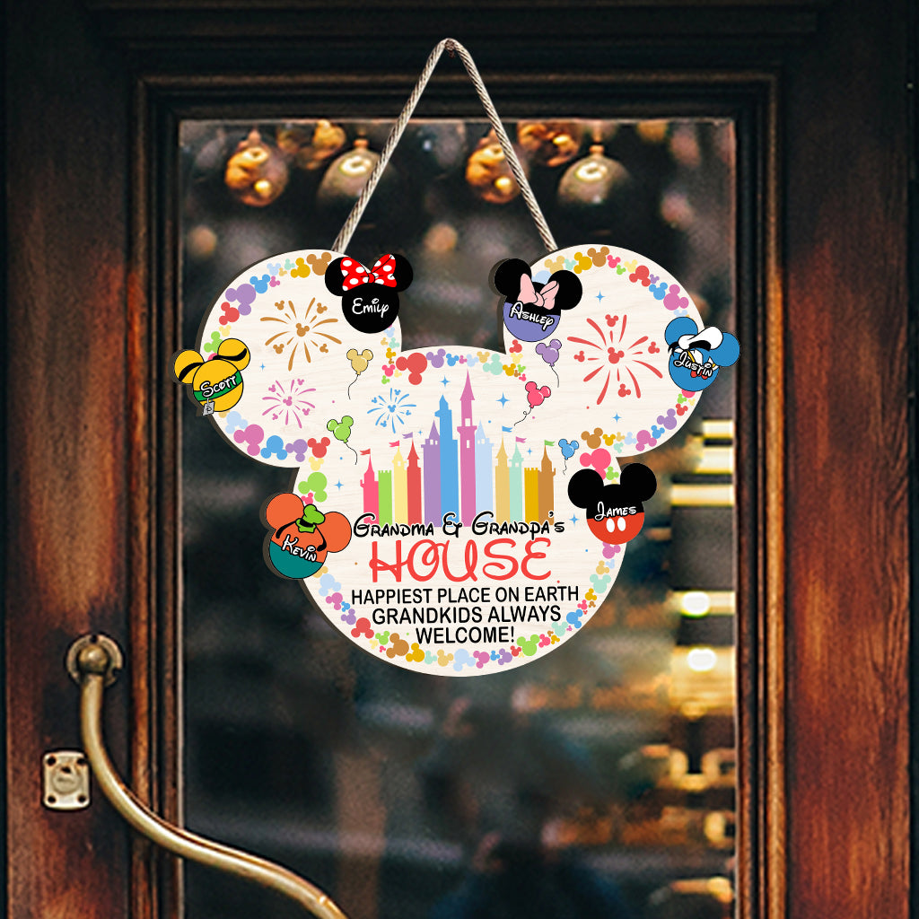 Personalized Mickey Mouse Shaped Wood Sign for Grandkids Welcome Home Decor