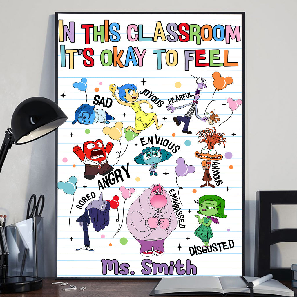 Personalized Classroom Wall Art Feelings Canvas Print Gift for Teacher