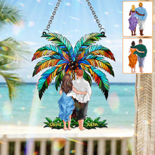 Load image into Gallery viewer, Personalized Couple Suncatcher Ornament Custom Name Gift Under Palm Tree
