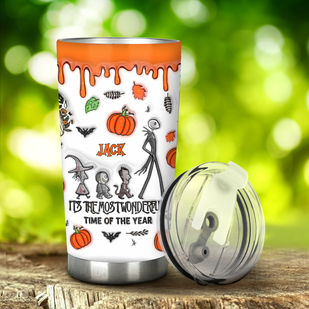 Personalized Halloween Tumbler with Autumn Skeleton Design for Unique Gifts