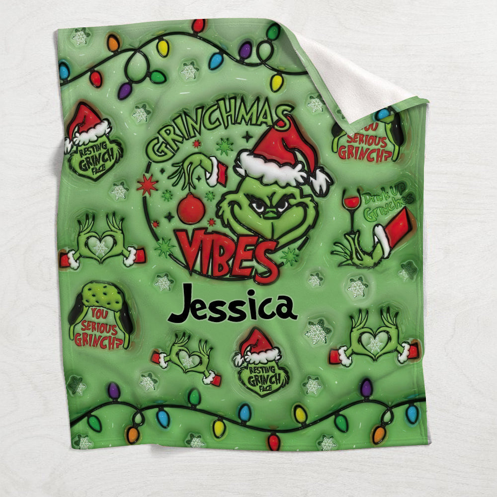 Personalized Merry Grinchmas Blanket Custom Name Gift for Christmas