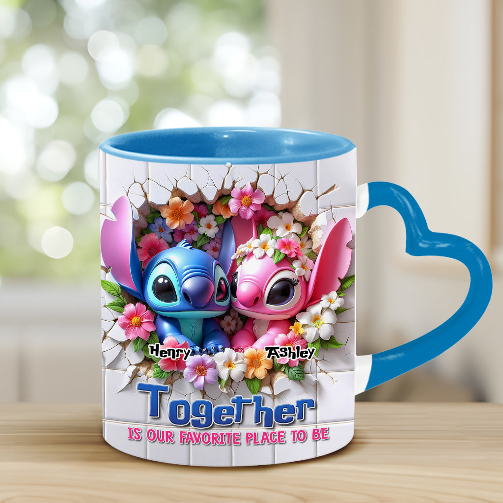 Personalized Heart Handle Mug Custom Names Couples Gift