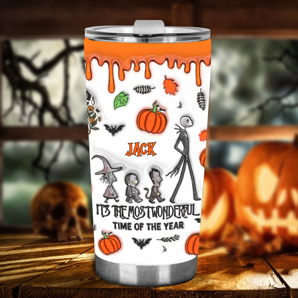 Personalized Halloween Tumbler with Autumn Skeleton Design for Unique Gifts