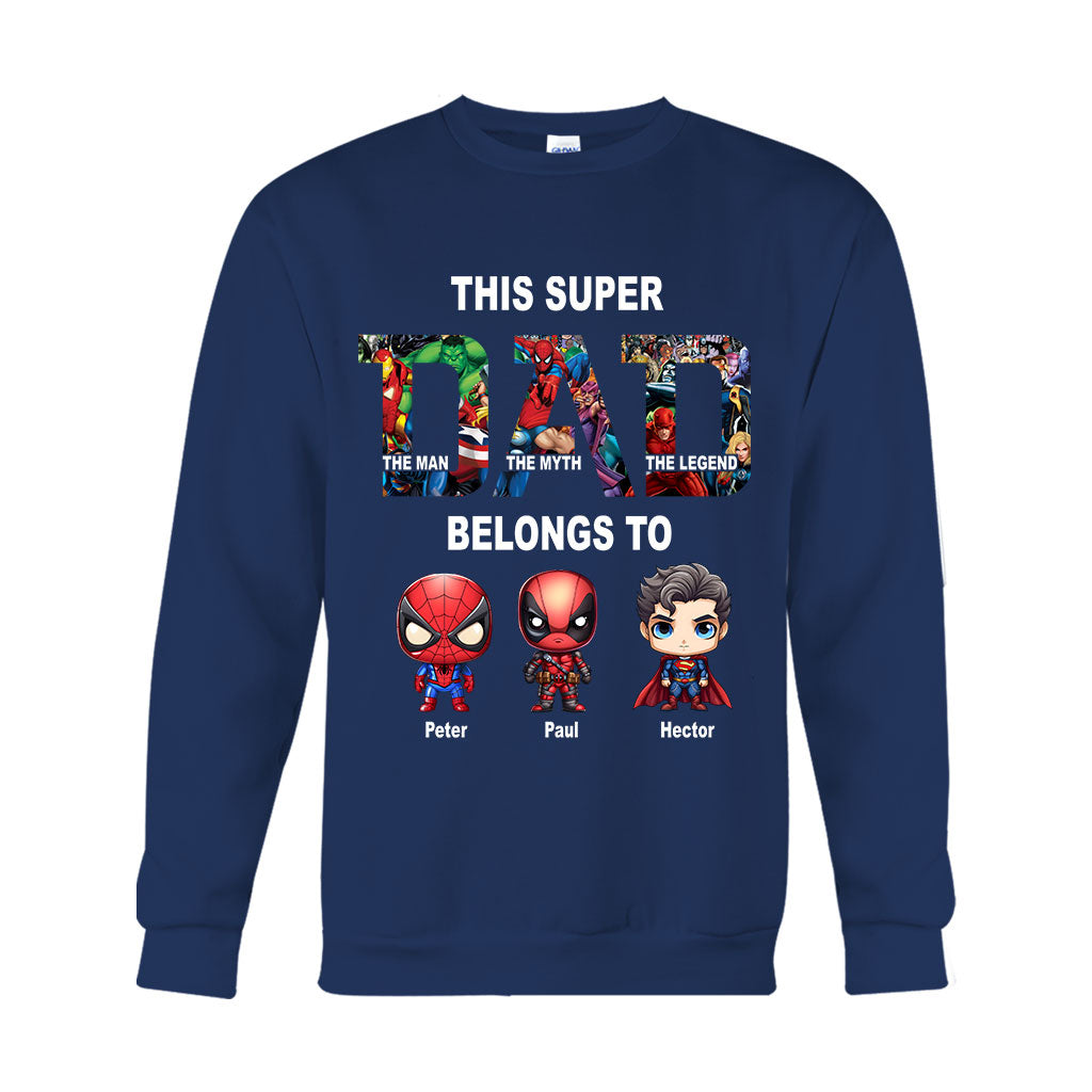 Personalized Super Dad T-shirt Custom Names Gift for Father's Day