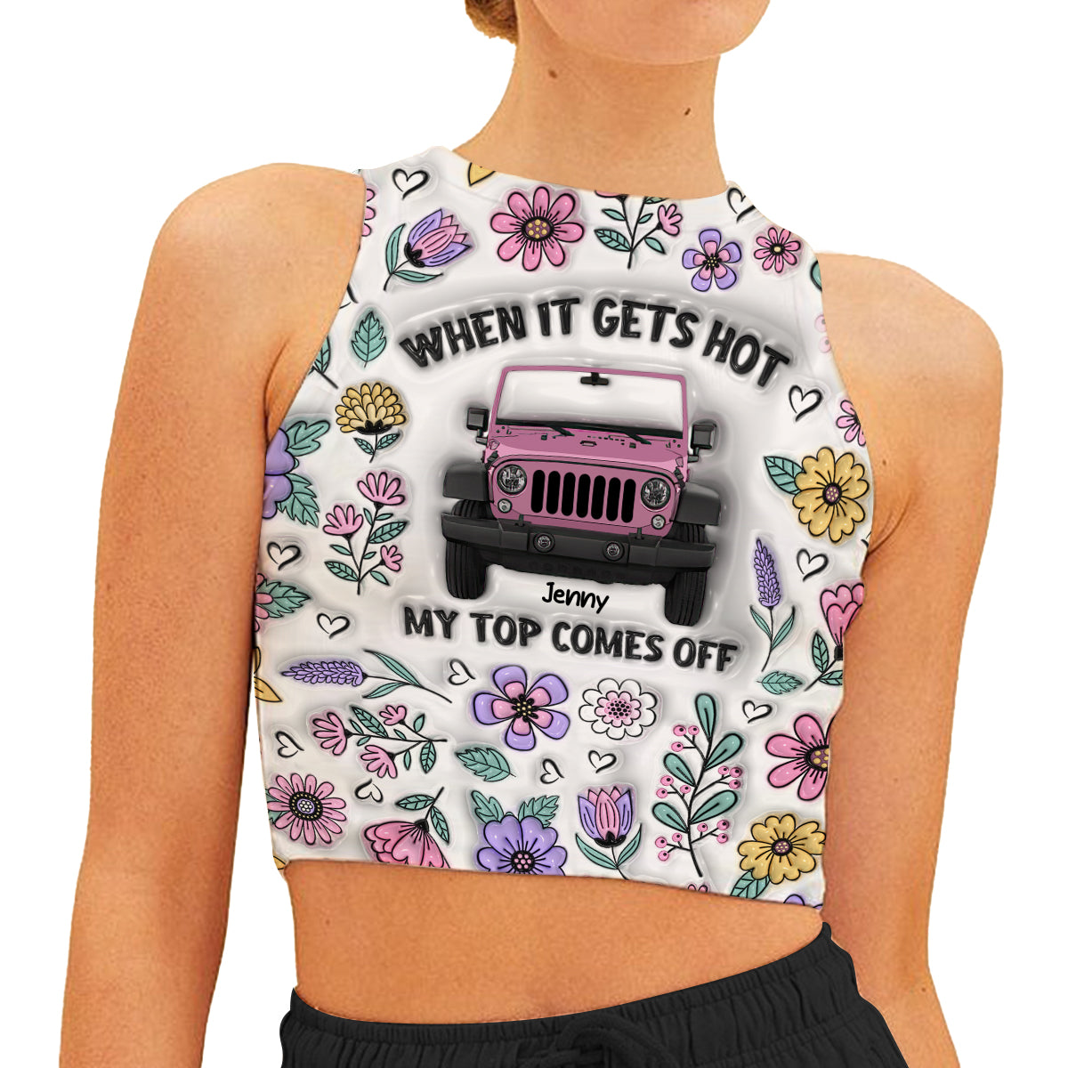 Personalized Floral Print Crop Tank Top Custom Name Gift