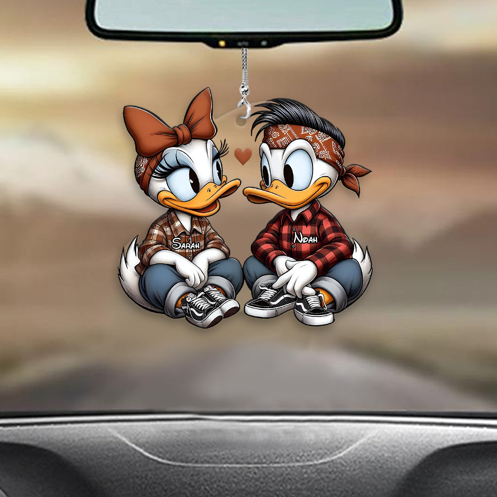 Personalized Chicano Duck Couple Car Ornament Custom Name Gift