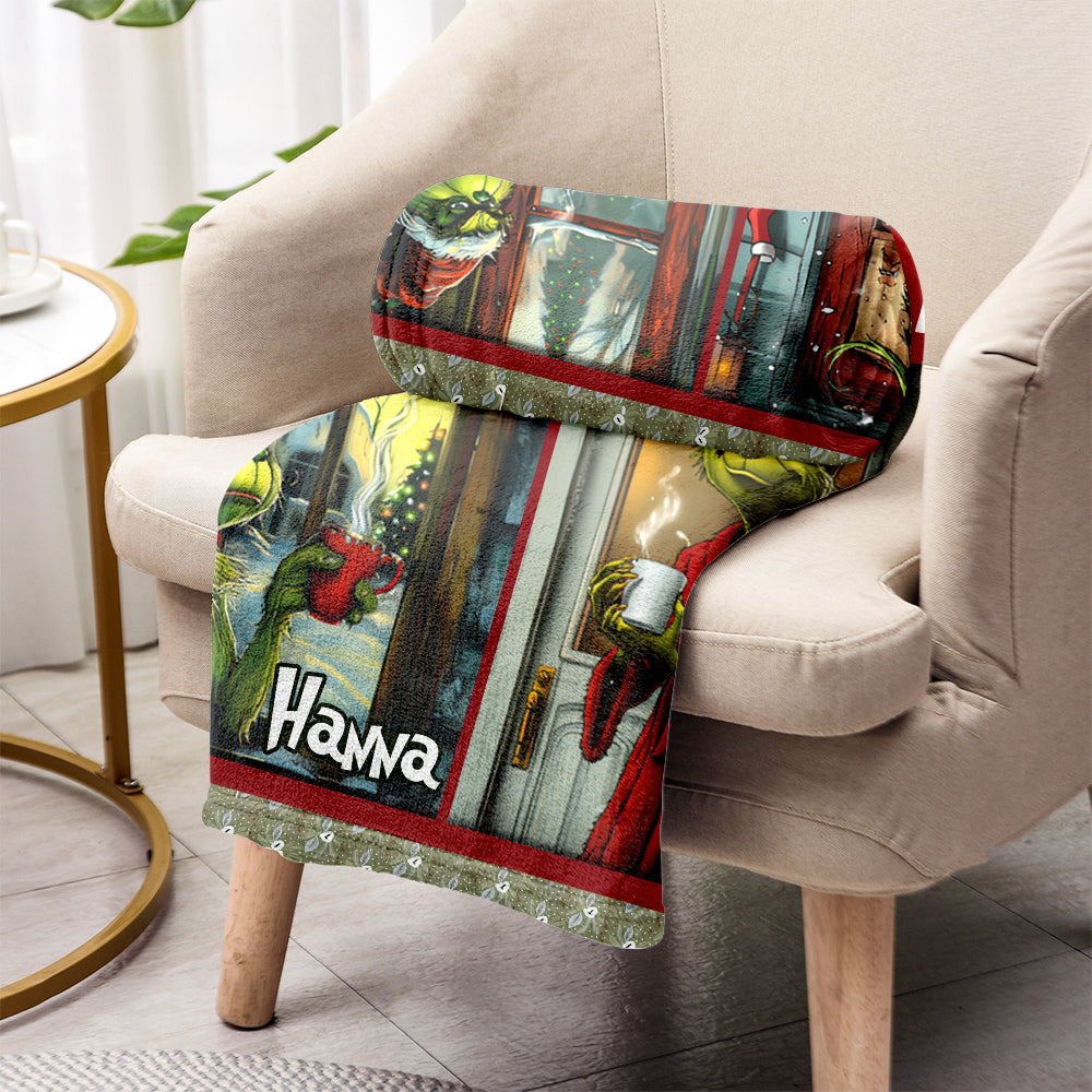 Personalized Waiting for Christmas Blanket Grinch Design Gift for Family