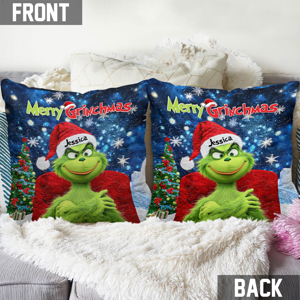 Personalized Merry Grinchmas Throw Pillow Custom Gift for Christmas