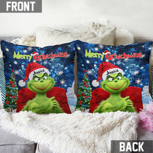 Load image into Gallery viewer, Personalized Merry Grinchmas Throw Pillow Custom Gift for Christmas
