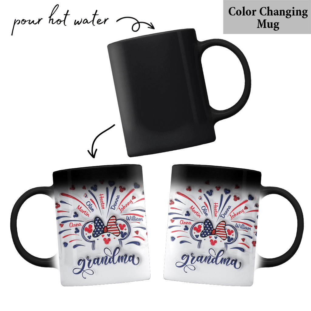 Personalized Firework Mouse Mug Custom Family Names Gift for Grandma