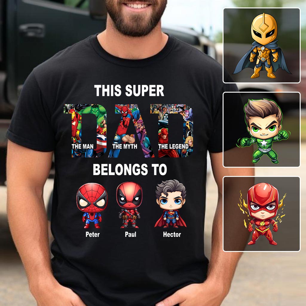 Personalized Super Dad T-shirt Custom Names Gift for Father's Day