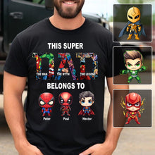 Load image into Gallery viewer, Personalized Super Dad T-shirt Custom Names Gift for Father's Day
