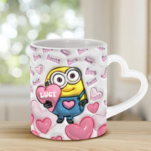 Load image into Gallery viewer, Personalized Heart Handle Mug Minion Design Custom Name Gift for Valentine’s Day
