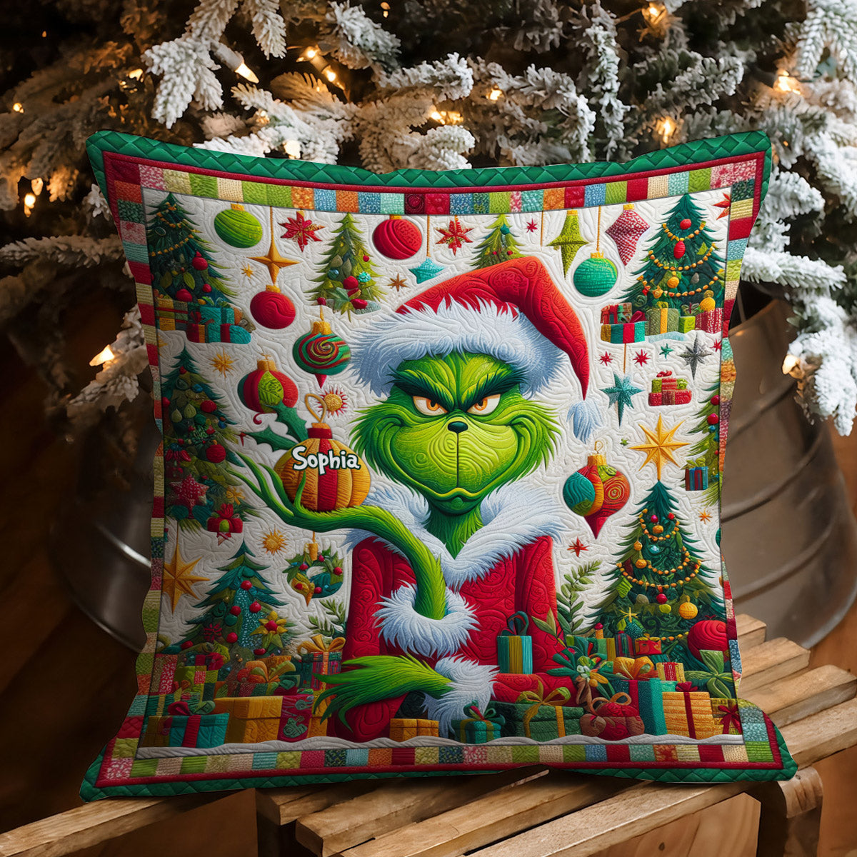 Personalized Grinchmas Throw Pillow Custom Name Christmas Gift