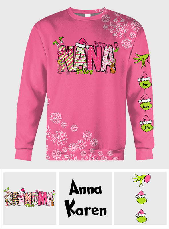 Personalized Grinchy Grandma Christmas All Over Shirt for Grandma