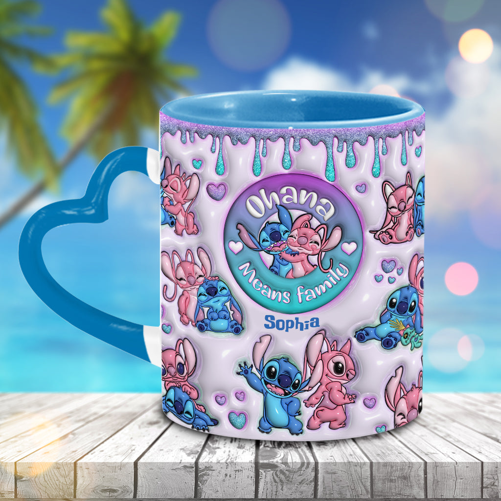 Personalized Heart Handle Mug Ohana Means Family Gift