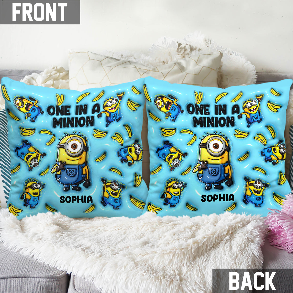 Personalized Minion Throw Pillow Custom Name Gift