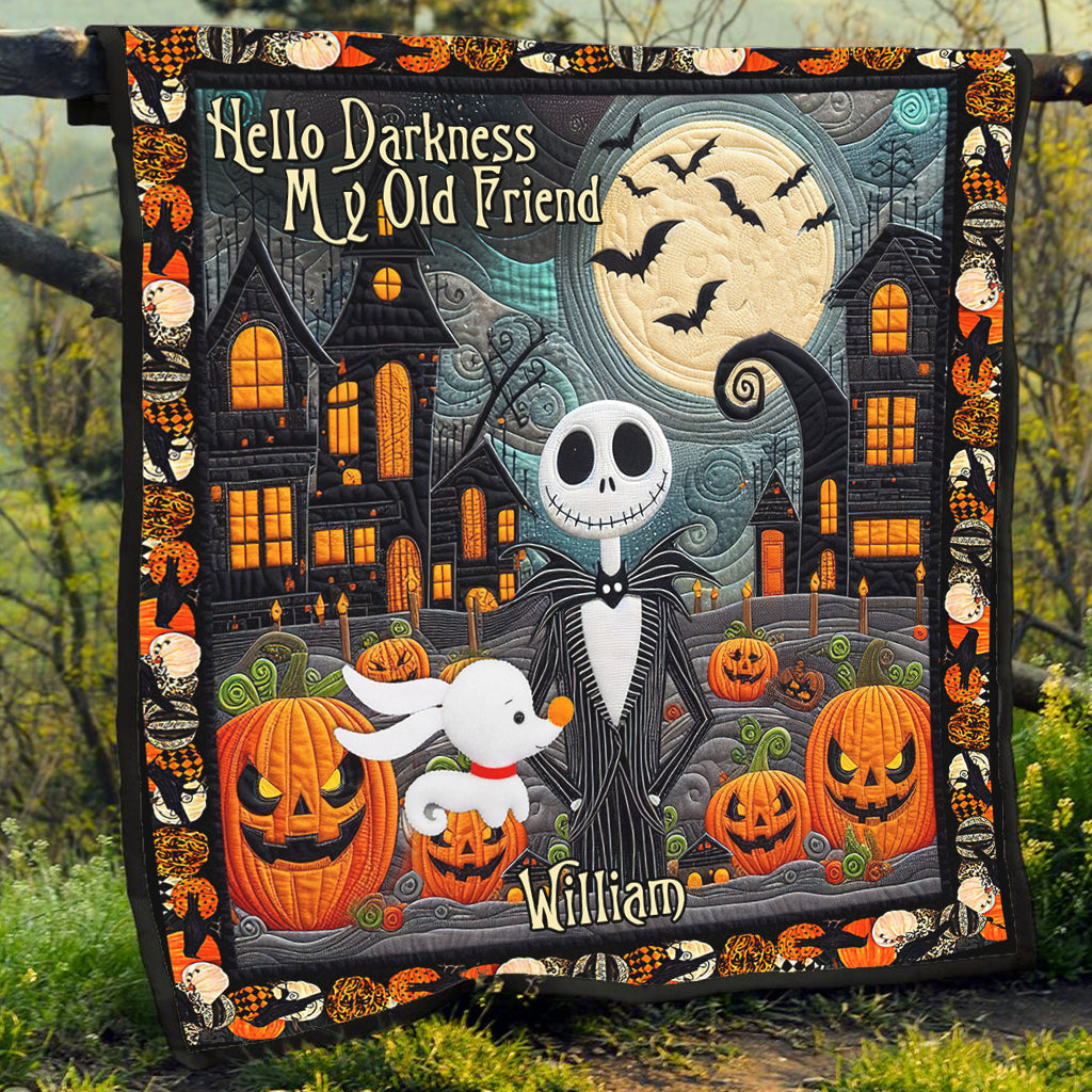 Personalized Halloween Quilt Hello Darkness My Old Friend Gift