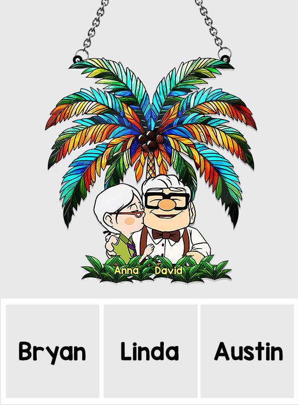 Personalized Palm Tree Suncatcher Ornament for Couples & Animal Lovers