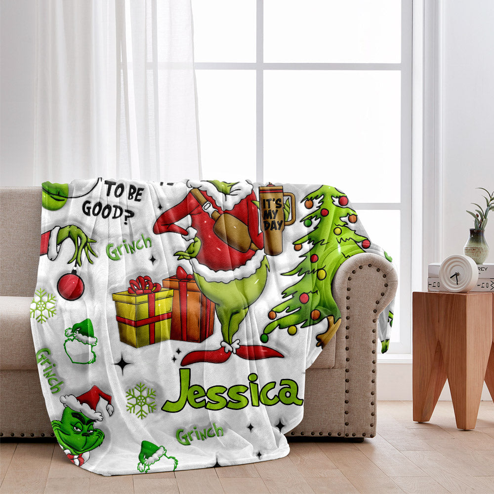 Personalized Grinchmas Blanket Soft Flannel Gift for Christmas