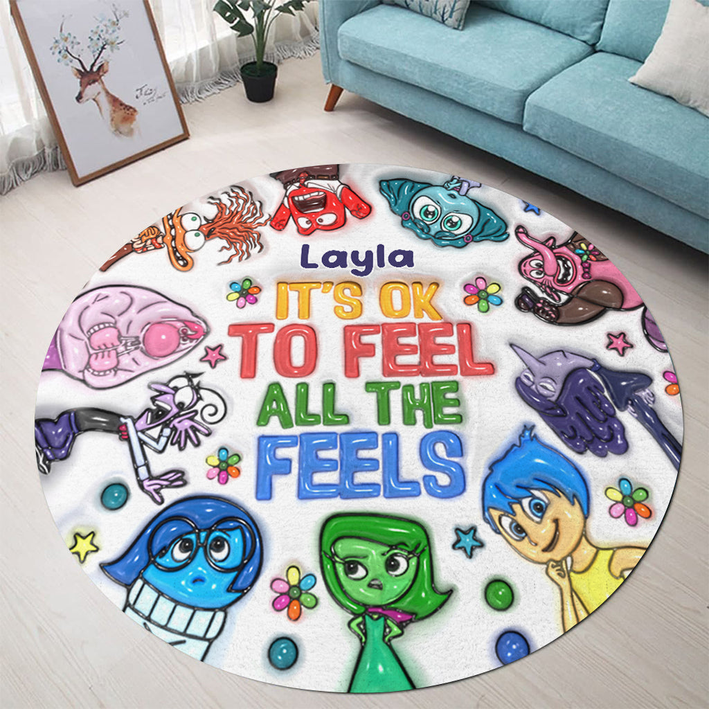 Personalized Round Rug 'It's Ok To Feel All The Feels' Unique Gift for Kids