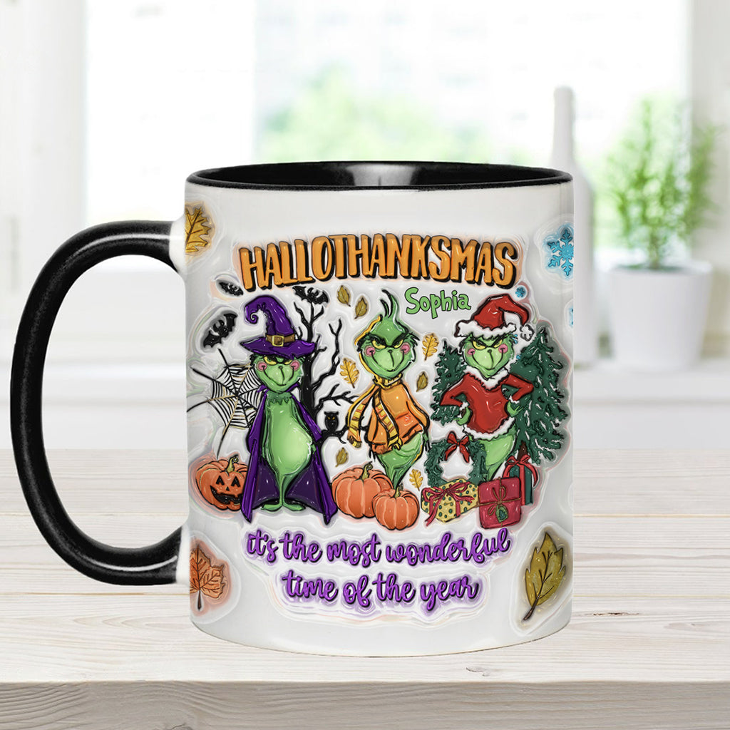 Personalized Hallothanksmas Accent Mug Custom Name Gift for Christmas