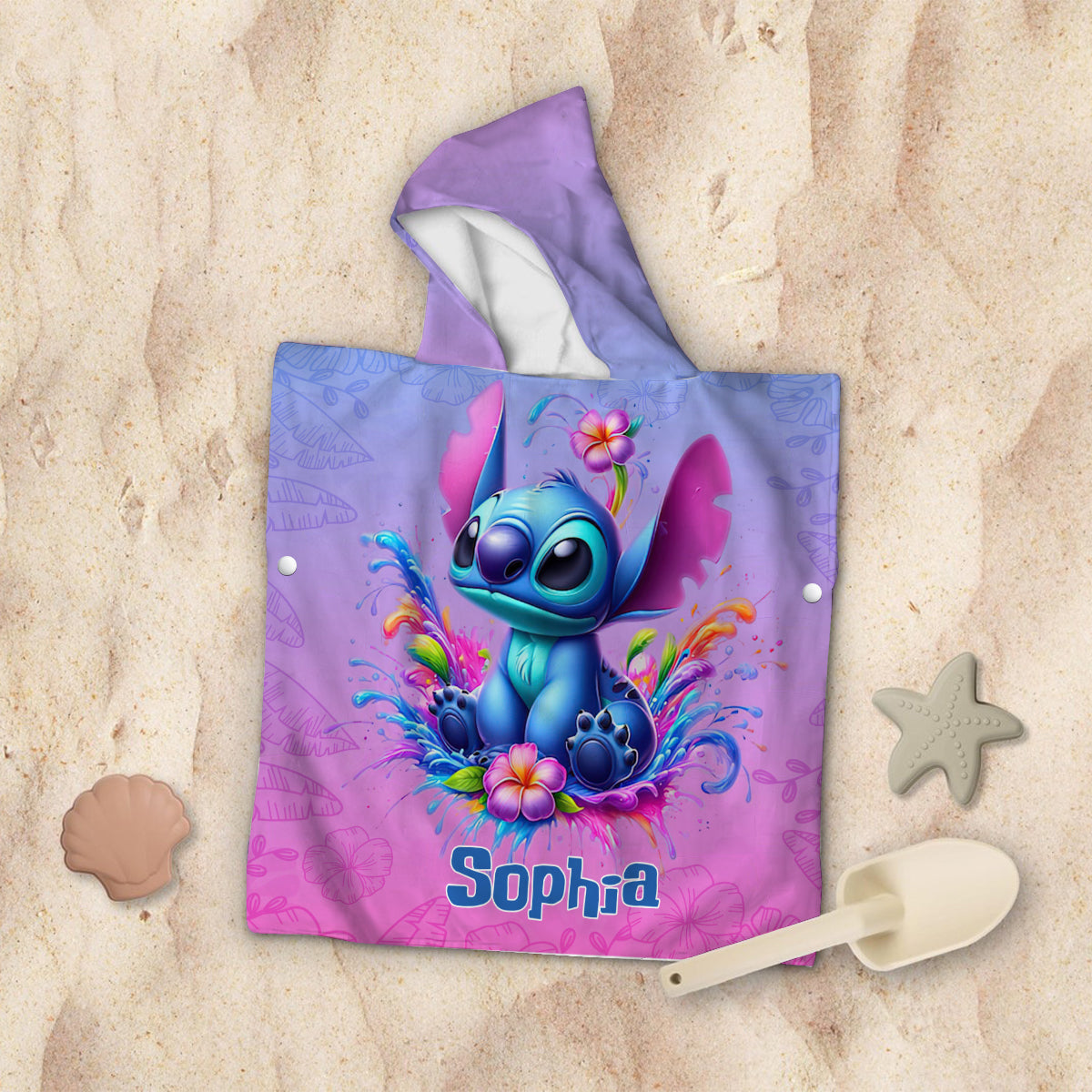 Personalized Kid Hooded Towel Poncho with Name for Beach Fun