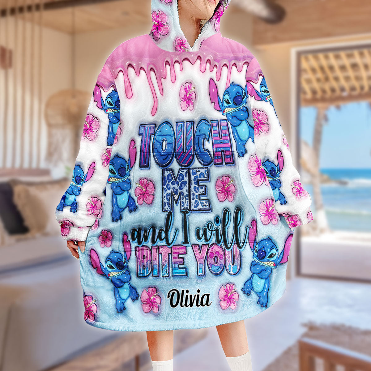 Personalized Ohana Blanket Hoodie Custom Name Soft Gift