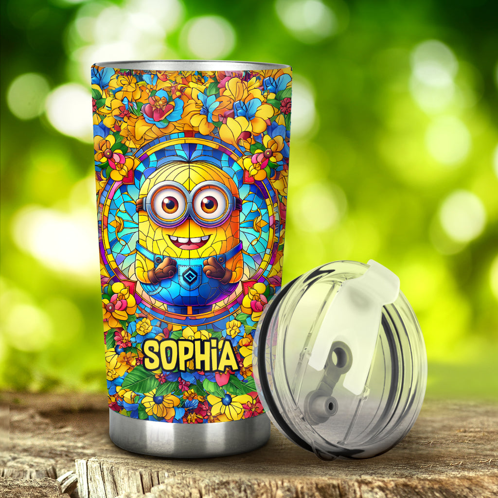 Personalized Happy Yellow Monster Tumbler Custom Name Gift for Kids