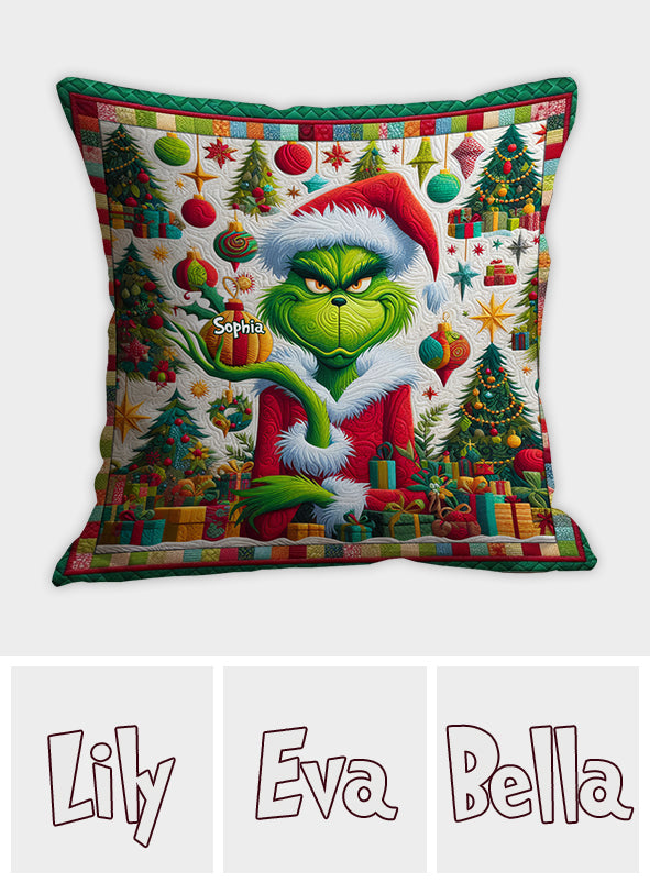 Personalized Grinchmas Throw Pillow Custom Name Christmas Gift