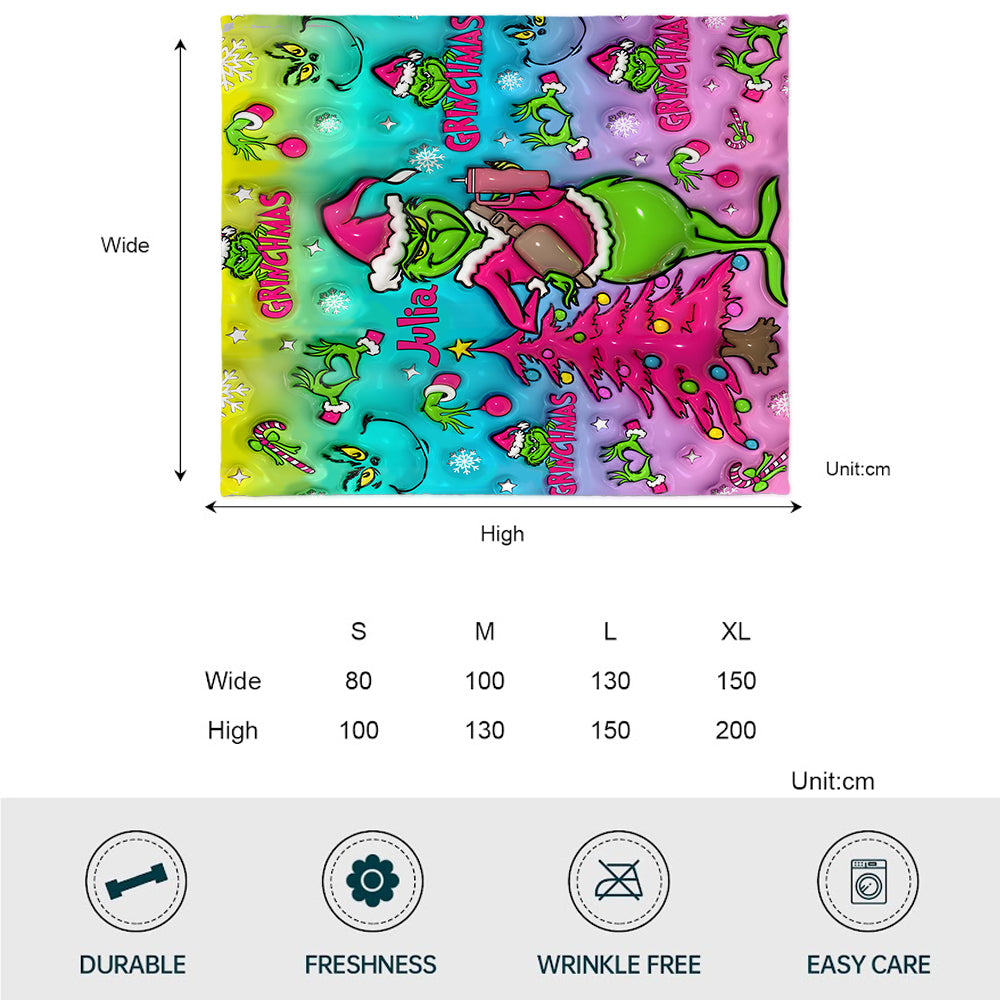 Personalized Grinch Christmas Blanket Custom Name Gift