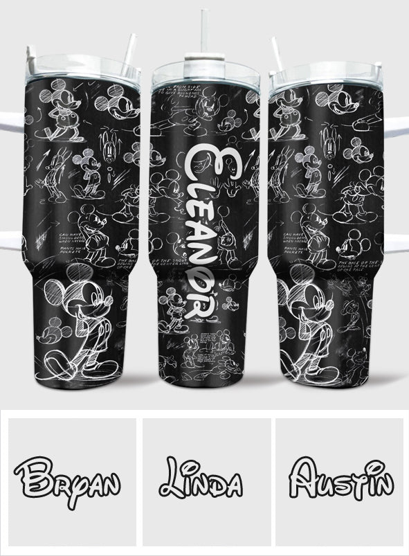 Personalized Black and White Mouse Tumbler with Handle Gift for Mom or Dad