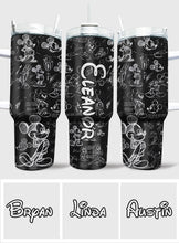 Load image into Gallery viewer, Personalized Black and White Mouse Tumbler with Handle Gift for Mom or Dad
