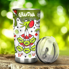 Load image into Gallery viewer, Personalized Christmas Tumbler with Green Snowflakes for Grandma
