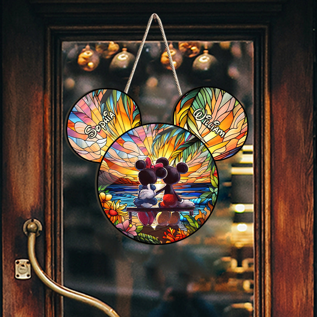 Personalized Mickey Mouse Shaped Wood Sign Custom Name Gift for Couples