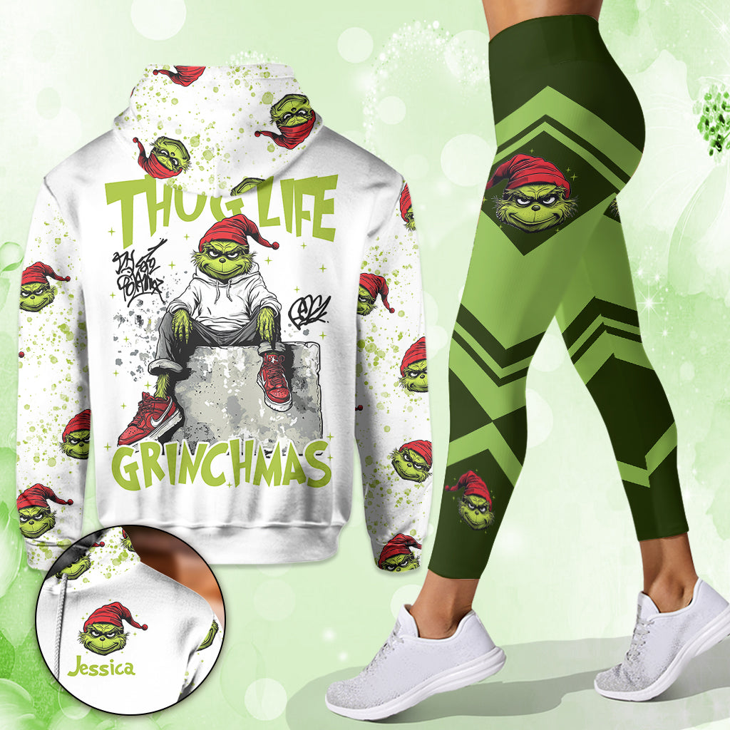 Personalized Grinch Hoodie & Leggings Set Custom Name Gift for Christmas